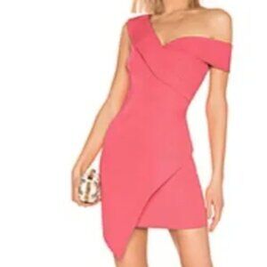 BCBGMAXAZRIA Pink Off the Shoulder Asymmetrical Mini Dress